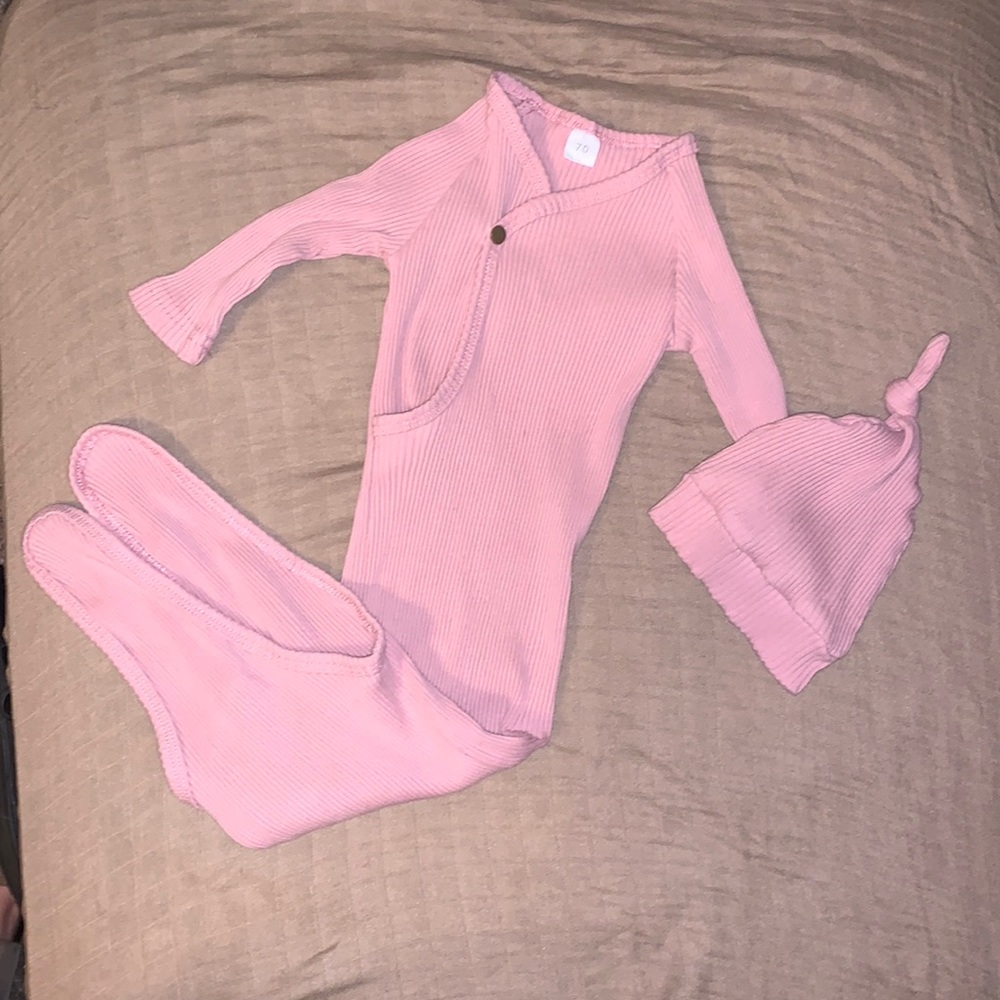 Mauve Layette with matching hat